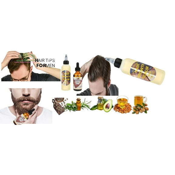 Organic Hair Solution-MEN HAIR GROWTH SERUM AND BEARD GROWTH SET-For Stronger, Thicker Longer Hair-Scalp & Hair Strengthening Oil with Biotin,Castor, Jojoba seed, Argan & Vitamin E- for All Hair Types