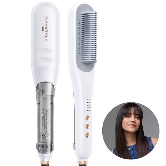 Wavytalk Pro Steam Hair Straightener Brush, 3 in 1 Straightening Brush, Steam Reduces Damage, Nourishes Hair, White