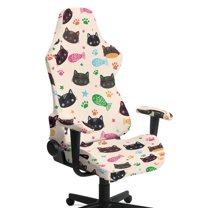 Xoenoiee Cat Paw Fish Star Pattern Gaming Chair Covers Waterproof Cat Scratch Proof Stretch Game Chair Cover with Armrest Anti-Scratch Protection for Ergonomic Gaming Rotating Desk Chair