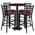 thumbnail image 1 of 30'' Round Mahogany Laminate Table Set with Round Base and 4 Ladder Back Metal Barstools - Burgundy Vinyl Seat, 1 of 3
