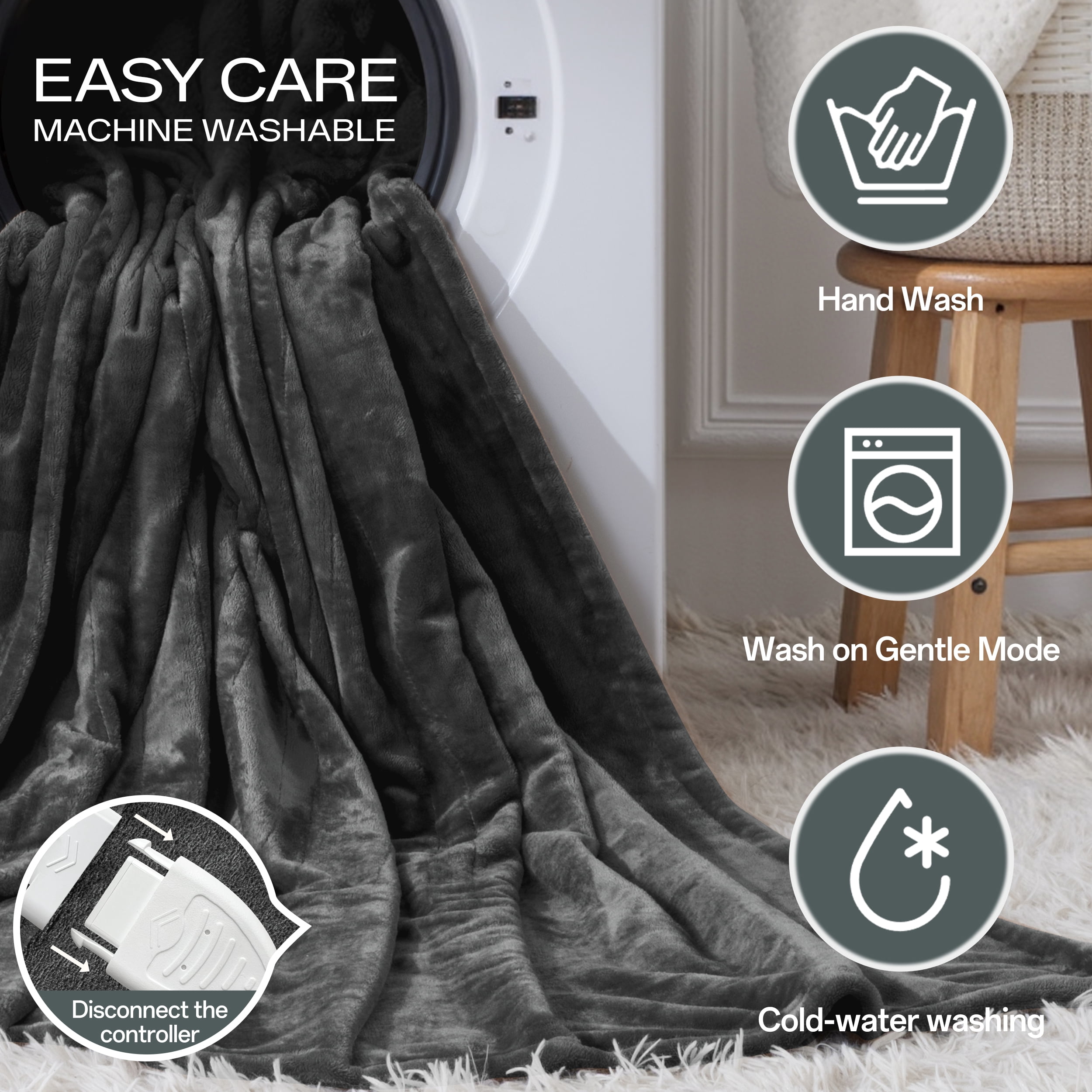 ELEKA Heated Blanket Electric,62" x 84"， Heated Throw Blanket with 8 Heating Levels & 10 Hours Auto Off，Dark Gray