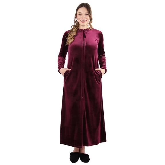 MeMoi Women's Velour Zippered Front Full Length Lounger Gown - Womens - Female