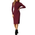 thumbnail image 2 of Allegra K Mock Neck Knit Sweater Dress for Women's Turtleneck Ribbed Bodycon Pencil Midi Dresses L Red, 2 of 5