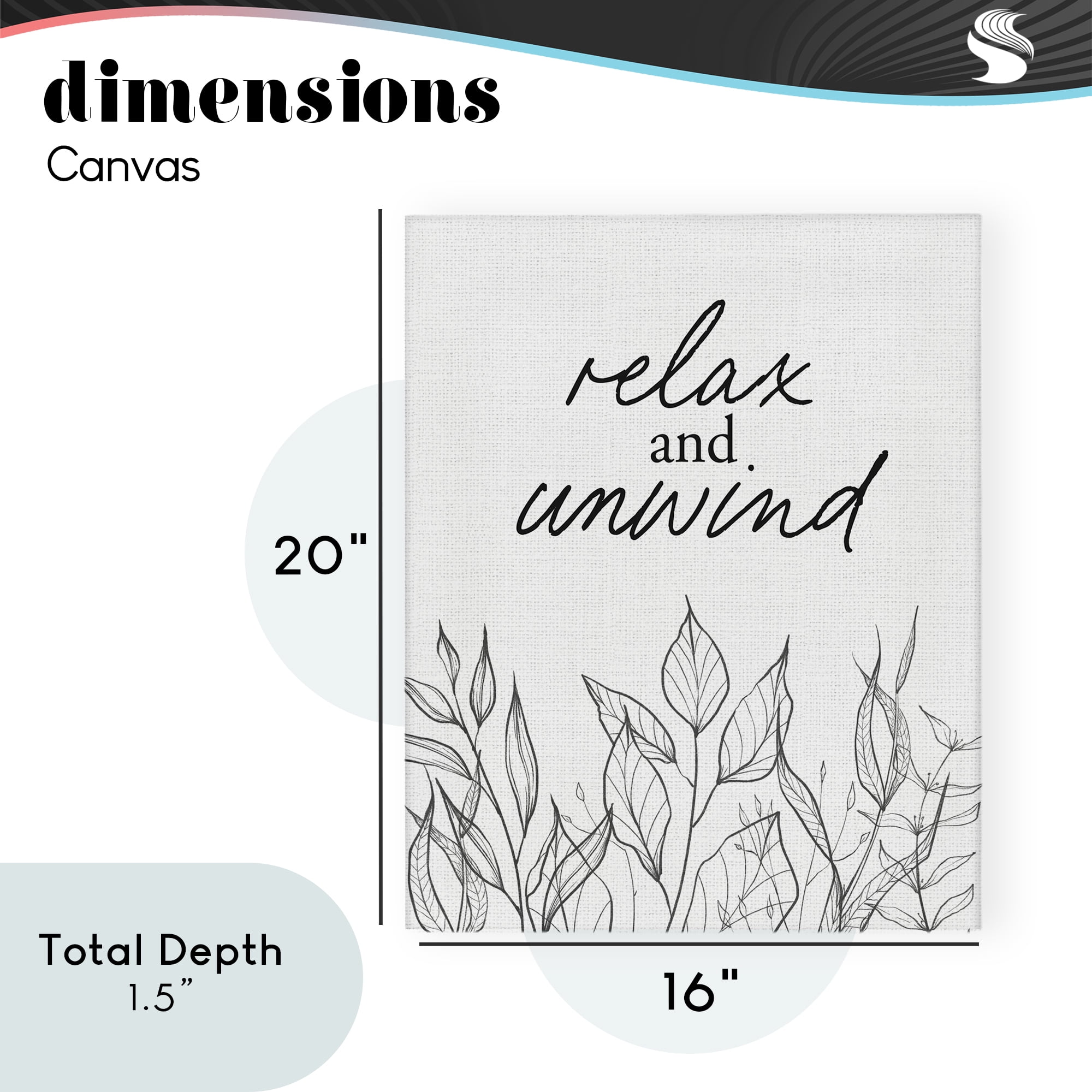 Relax Unwind Minimalist Leaves Canvas Wall Art, design by Lettered and Lined