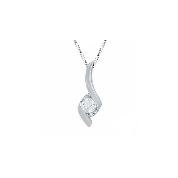 AFFY 1/4 Carat T.W White Natural Diamond Solitaire Pendant Necklace in 14K Solid White Gold