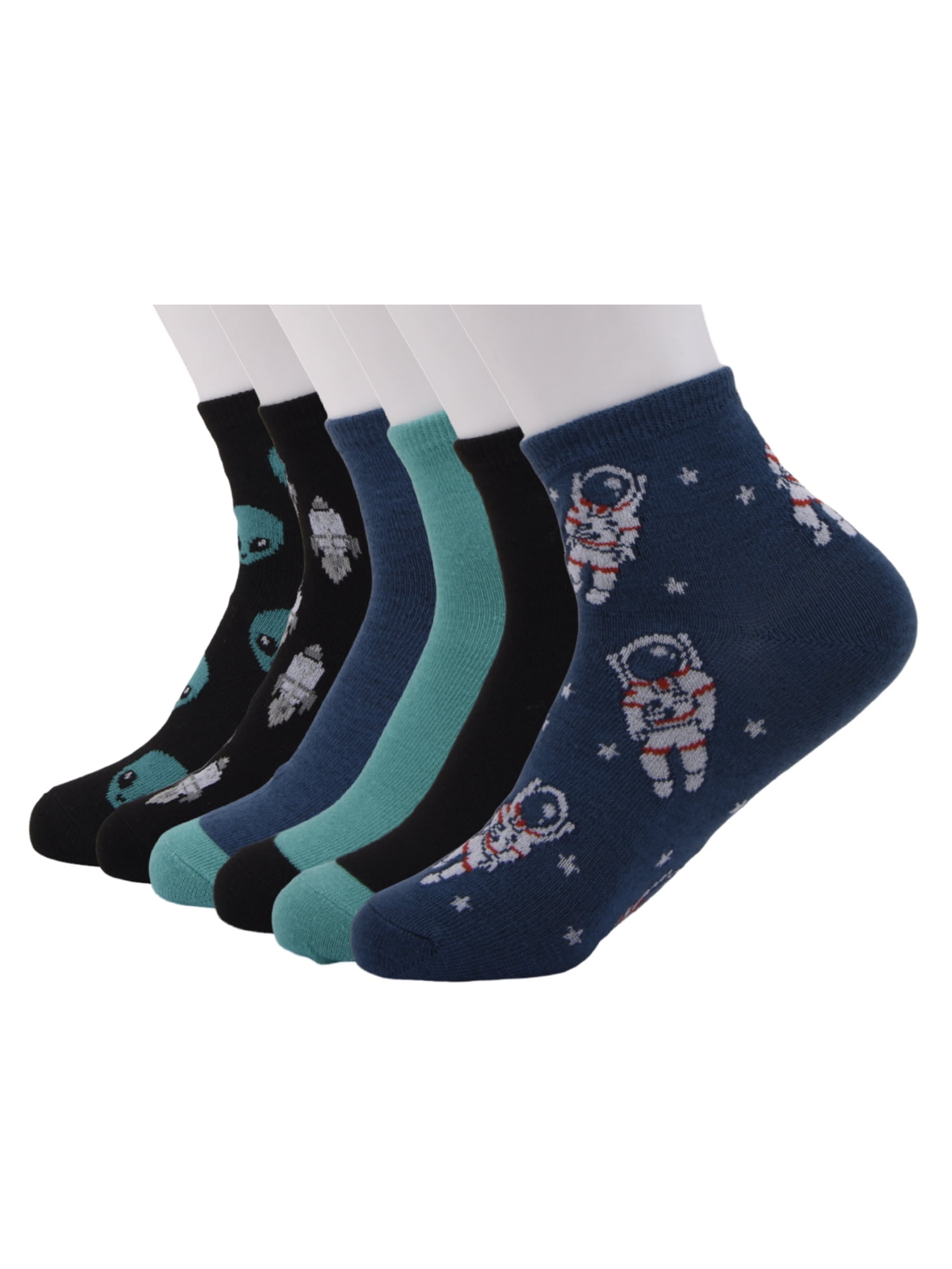 Wonder Nation Mid Crew Graphic Socks, 6-Pack Boys Shoe Size S (4-8.5) - L (3-9)