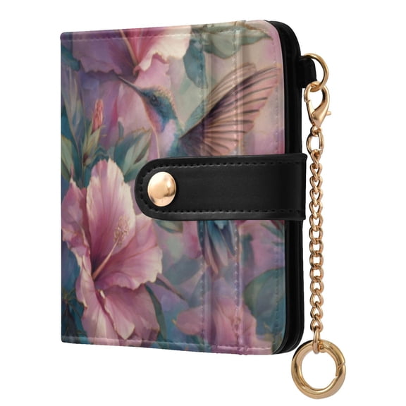 Qxltty Hibiscus Hummingbird Ladies Wallet Rfid Slim Thin Compact Credit Card Women Wallet Zipper Coin Pocket and ID Window for Female Gifts