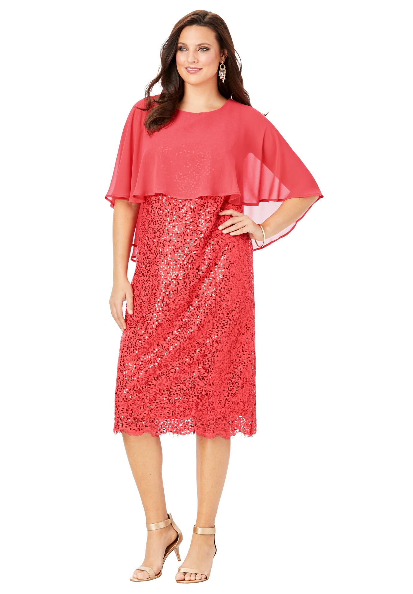 Roaman's - Roaman's Women's Plus Size Lace Dress With Capelet Formal Evening - Walmart.com