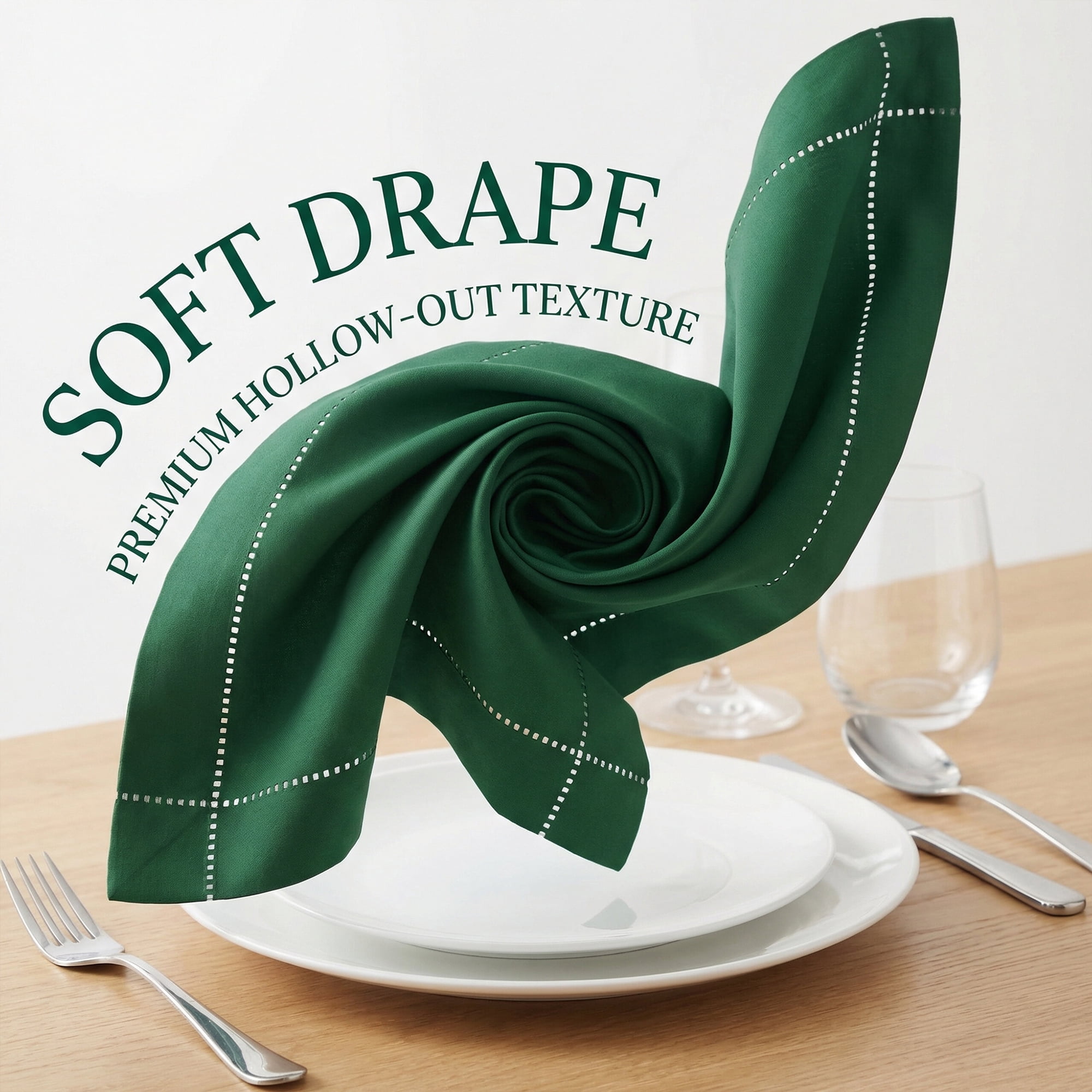 Unique Bargains 12 Pack Washable Polyester Cloth Napkins for Dining Dark Green 17"x17"