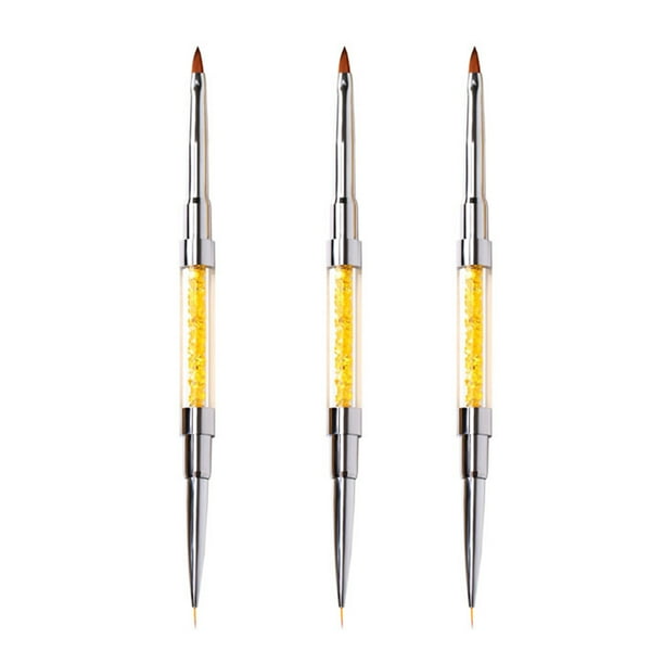Pincel para uñas de doble punta, pincel para decoración de uñas, pinceles para pintar uñas, pincel para delinear uñas, juego de pinceles para uñas de gel UV, pelo de nailon con mango de diamantes de