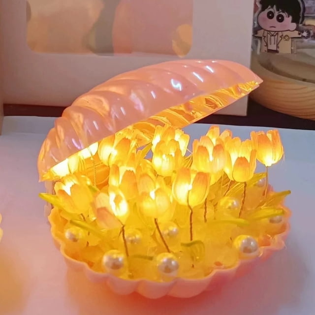Lámpara de noche con forma de tulipán, lámpara de flores, lámpara de concha, lámparas de mesa para dormitorio con tulipanes, regalos de cumpleaños y Navidad
