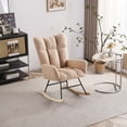 thumbnail image 4 of SYNGAR Modern Rocking Chair, Nursery Chair Teddy Fabric Upholstered Glider Rocker Comfy Accent Chair with High Backrest and Wood Curved Base for Living Room, Bedroom, Office, Cream, 4 of 12