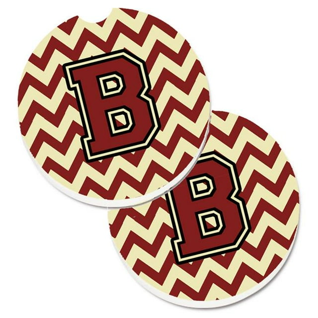 Letter B Chevron Maroon & Gold Set of 2 Cup Holder Car Coaster