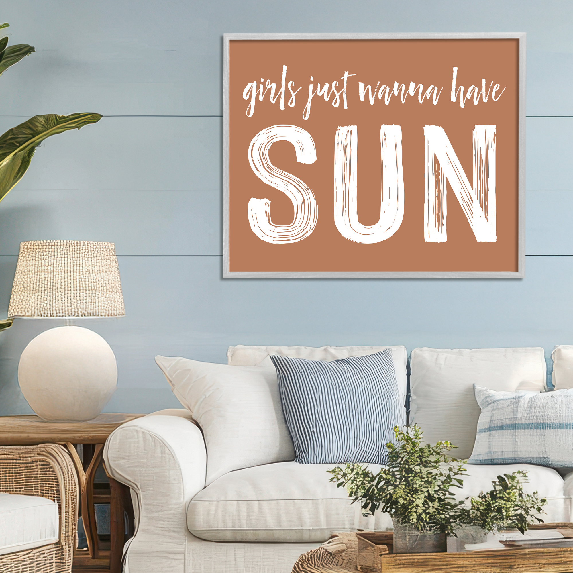 Girls Wanna Have Sun Brown Gray Framed Giclee Art, design by Lettered and Lined