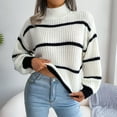 thumbnail image 5 of oqasdz Womens Sweaters Winter Oversized Long Sleeve Striped Sweater Turtleneck Side Split Tunic Pullover Jumper Knit Tops Casual Versatile, 5 of 6
