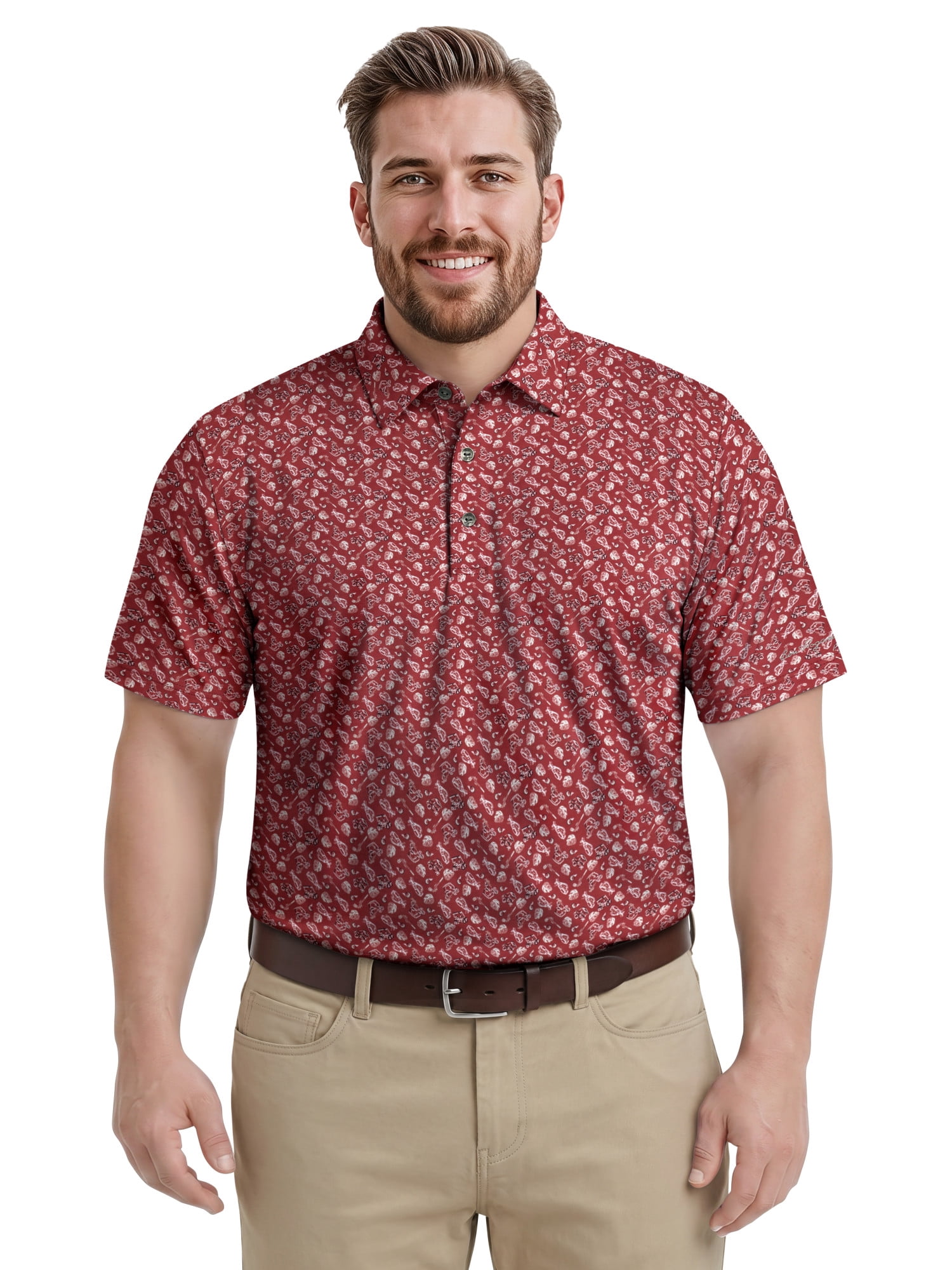 Ben Hogan Performance Men’s & Big Men's All-Over Tossed Print Short Sleeve Golf Polo Shirt, Sizes S-4XLT