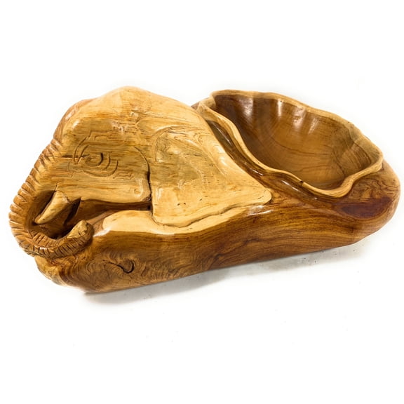 Unique Teak Root Bowl w/ Carved Elephant 22" X 14" X 9" - Centerpiece | #cin02h