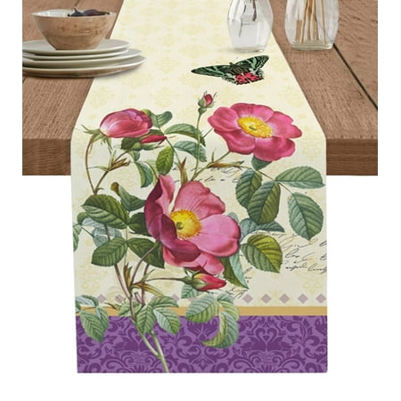 

Antique Plant Flower Butterfly Table Runners Wedding Decor Coffee Table Kitchen Dining Cotton Linen Table Cloths