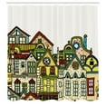 thumbnail image 3 of Ambesonne Cartoon Shower Curtain, Old Town View Art, 69"Wx84"L, Green Beige, 3 of 5