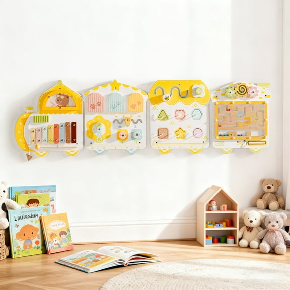 Robud Activity Wall Busy Board, Spring Train Montessori Busy Board, 12-in-1 Wooden Sensory Wall Panel, Montessori Sensory Wall Panel for Boys & Girls, Ideal for Toddler Playroom Nursery Classroom