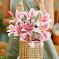 thumbnail image 4 of ZZ Artifical Lily Flowers, Long Stem Artificial Stargazer Lilies with 9 Heads Full Bloom Lily & 3 Lily Buds-Faux Tiger Lily Bouquets., 4 of 7