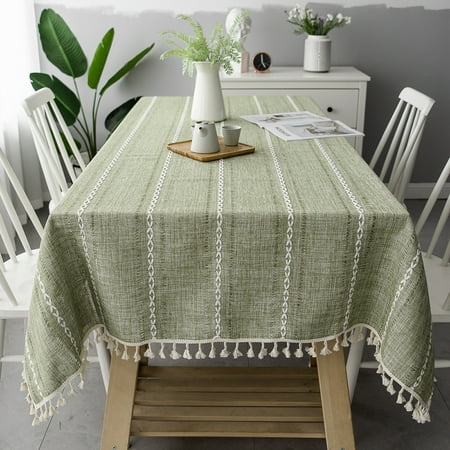 

Yipa Cotton Linen Striped Tablecloth with Tassels Washable Dust-Proof Rectangle Tablecloths Dining Table Cover for Home Wedding Party Decoration