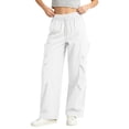thumbnail image 3 of Women's Cargo Pants, Wide Leg Pants with Elastic Waist, Drawstring & Pockets, Outdoor Hiking Athletic Gym Wear | VerBelle,White M, 3 of 6