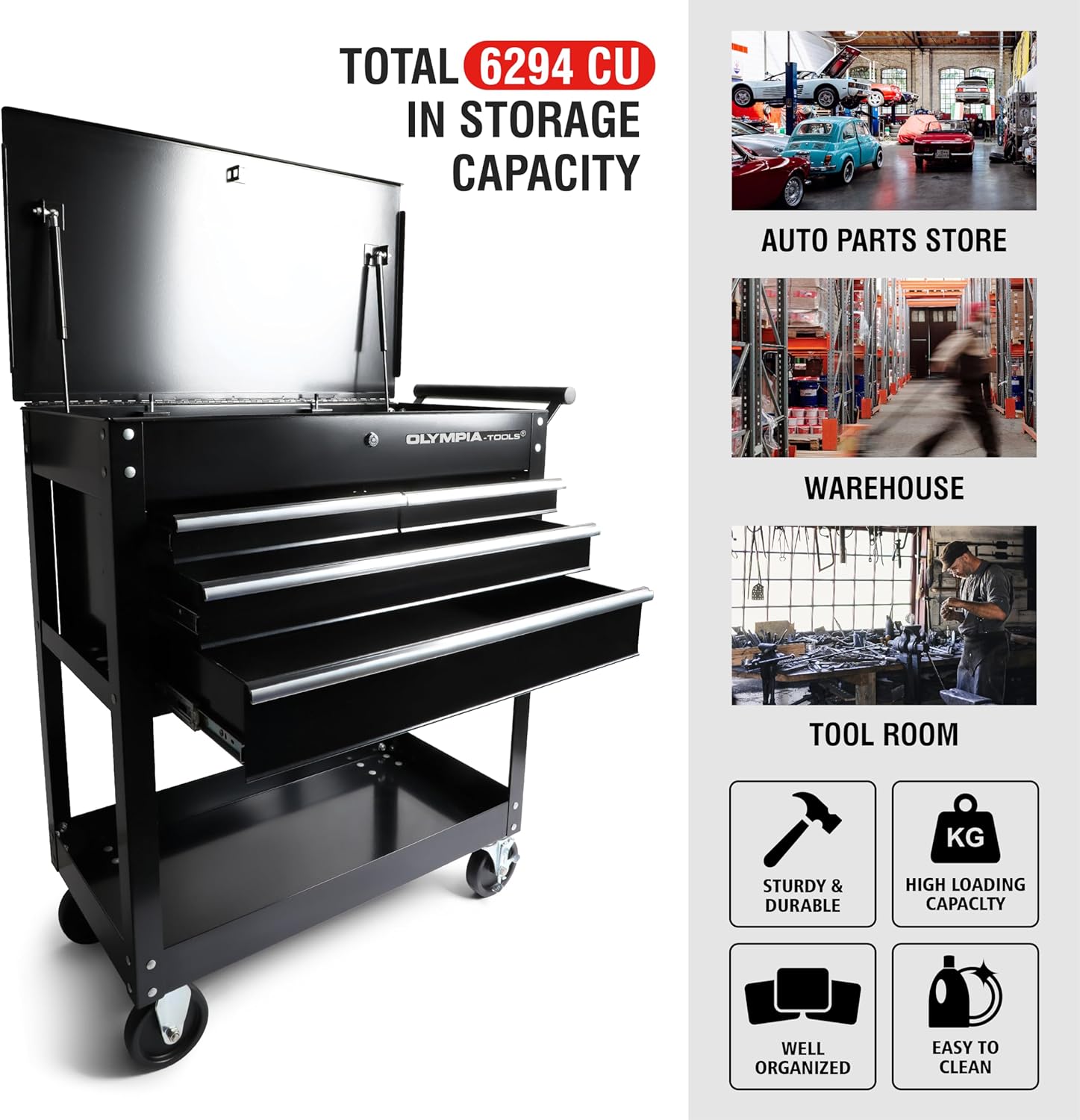 Olympia Tools 30in. 4-Drawer Rolling Tool Cart, Lockable Tool Chest ...