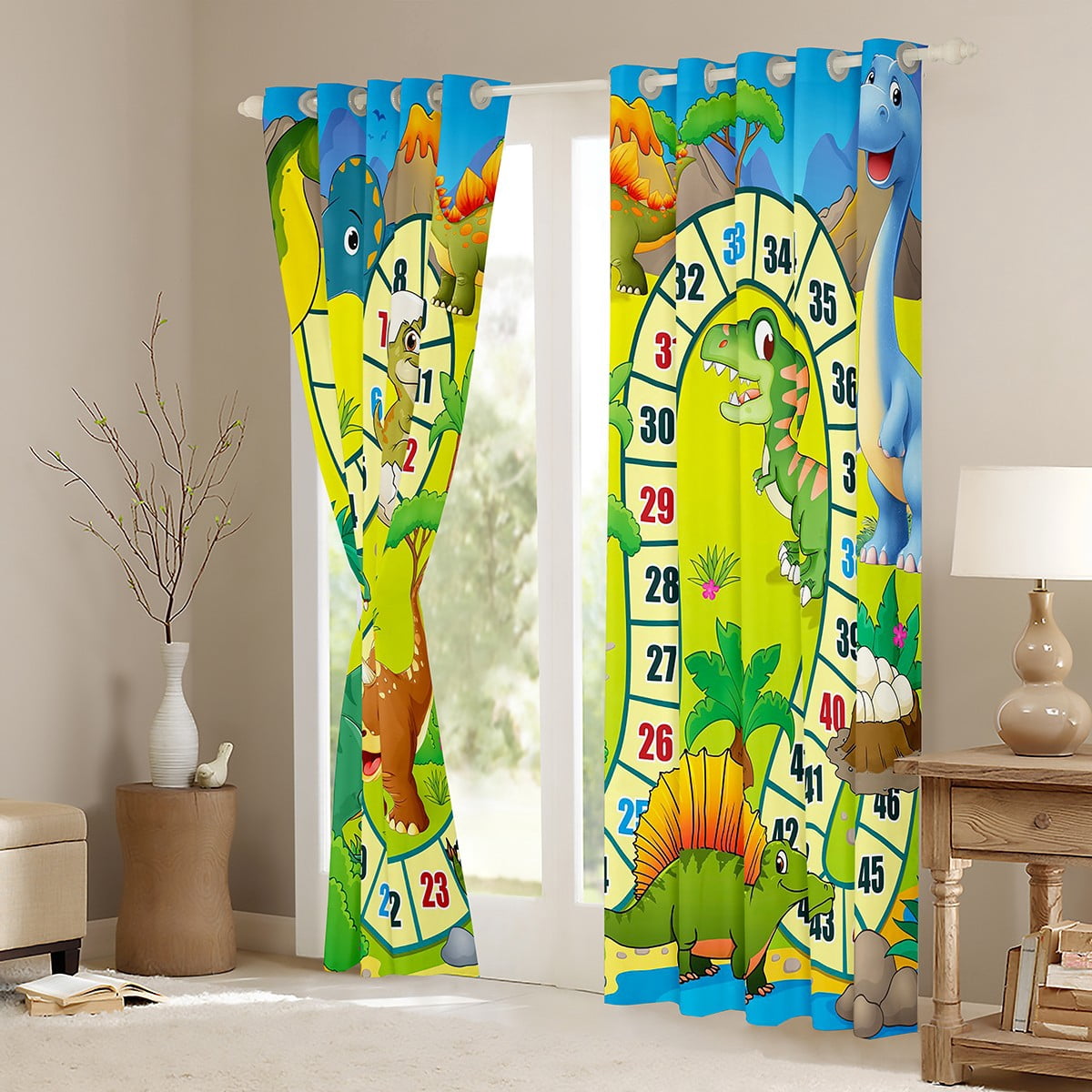 Homewish Wild Dinosaur Black Out Curtains,Number Game Curtains Pack of 2 (42x63 Each),Cartoon Animal Bedroom Curtains For Voys Kids,Super Cozy Room Decor
