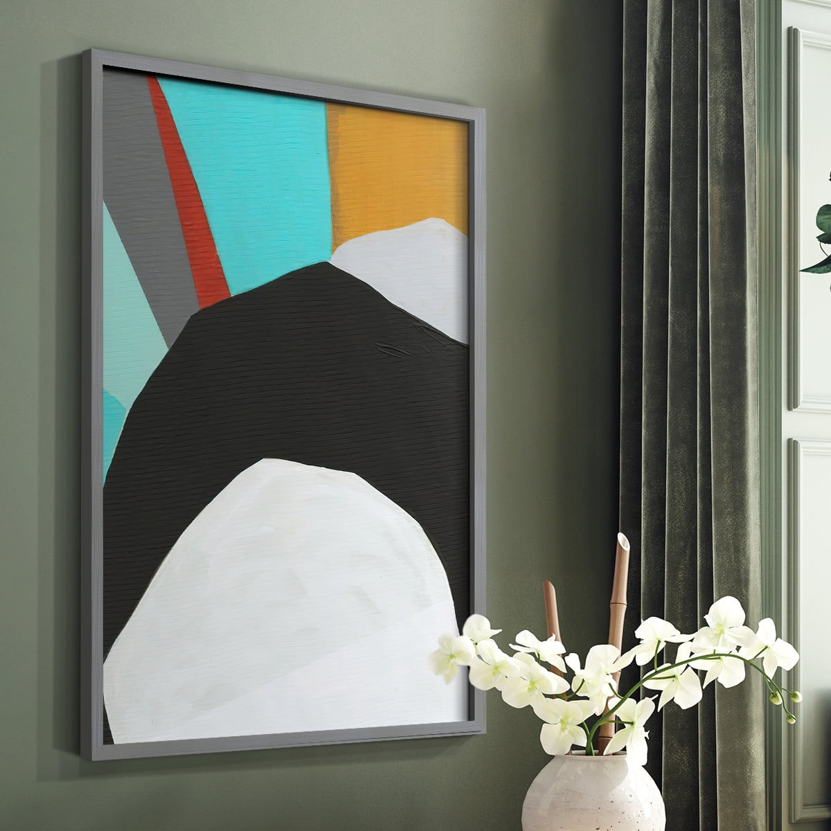 Graphica III Framed Print in Gray Solid Wood Framed Print No Nail Hanging