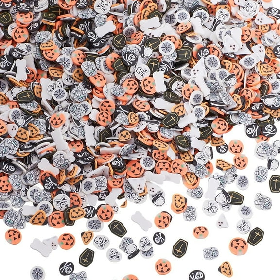 1 Set 5000Pcs 10 Styles Halloween Slices Polymer Clay Cabochon Bulk Assorted Holiday Orange Ghost Skeleton Spooky Soft Sprinkle Flakes Slice for DIY Crafting Nail Art Embellishments Accessories