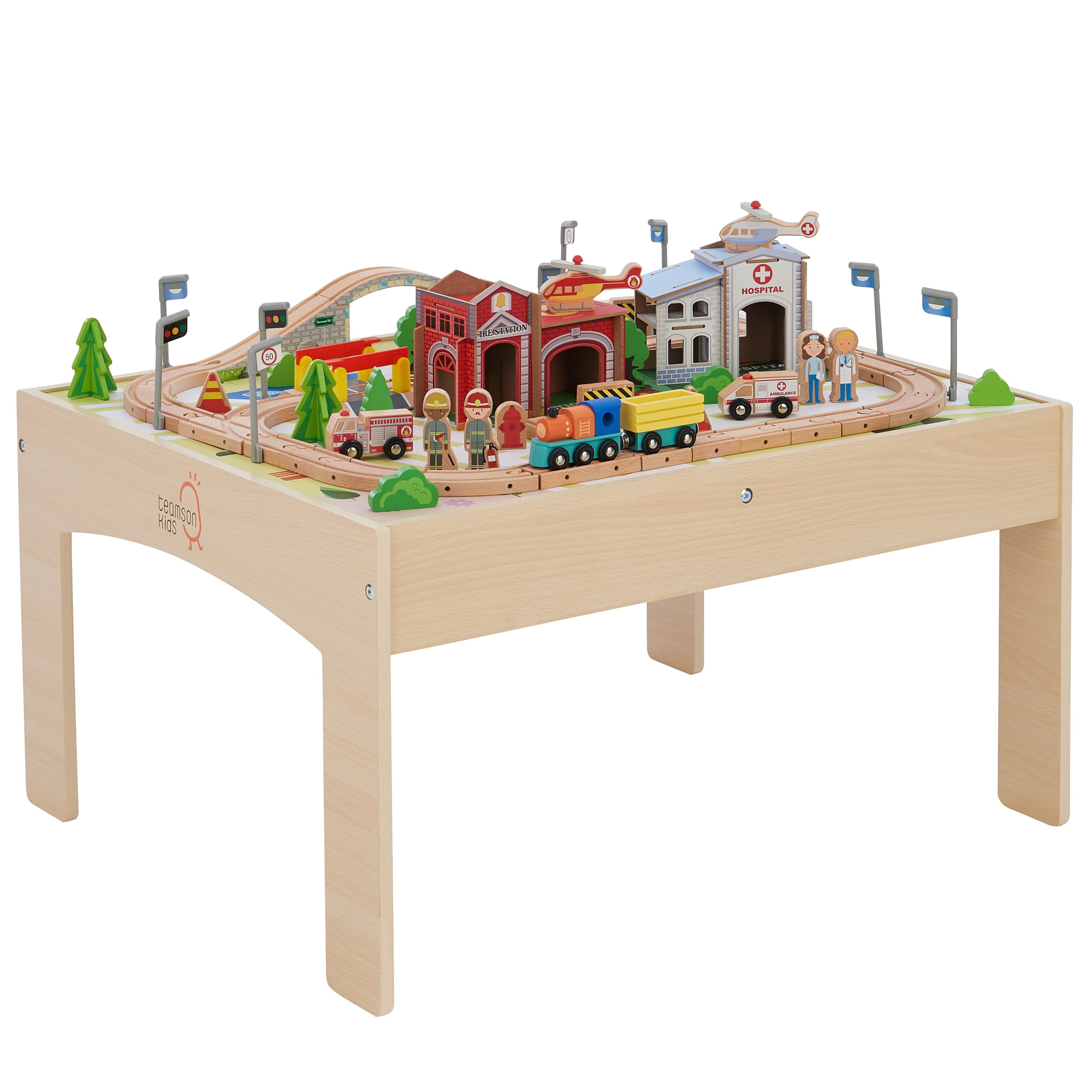 Teamson Kids - Preschool Play Lab Toys Country 85 pcs Train and Table set - Wood