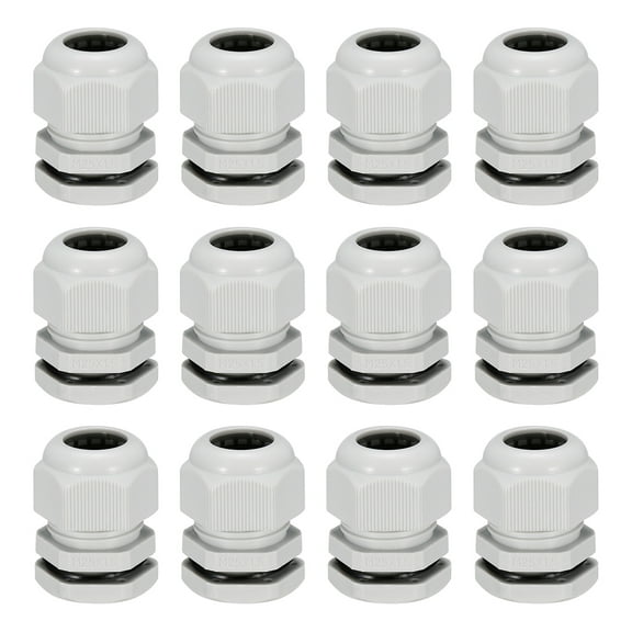 12Pcs M25 Cable Gland Waterproof Plastic Wire Glands White for 13mm-18mm Dia