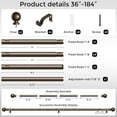 thumbnail image 4 of Bronze Extra Long Curtain Rods for Windows 120 to 170 Inch, Adjustable Heavy Duty 1" Diameter Decorative Curtain Rod with Round Finials, Modern Easy Install Extendable Metal Drapery Pole Set, 4 of 14