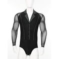 thumbnail image 3 of YUUMIN Men Glitter Latin Tango Dance Leotard Bodysuit Sheer Mesh Ballroom Dancewear Black XXL, 3 of 6