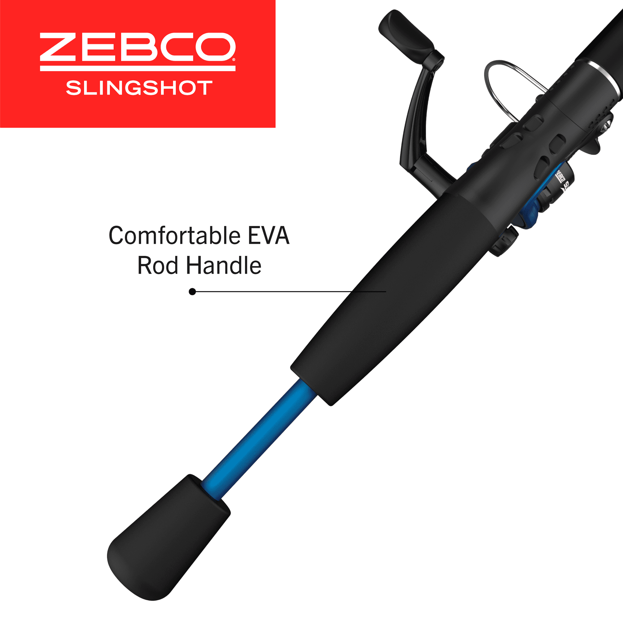 Zebco Slingshot Spincast Reel and Fishing Rod Combo, 5-Foot 6-Inch Fishing Pole, Size 20 Reel, Blue