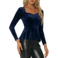 thumbnail image 4 of INSPIRE CHIC Women's Blouse Elegant Velvet Sweetheart Neck Long Sleeve Peplum Top XS Navy Blue, 4 of 6