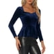 thumbnail image 4 of INSPIRAR CHIC Blusa de Mujer Elegante de Terciopelo con Escote Corazón de Manga Larga y Peplum en Azul Marino, 4 of 6