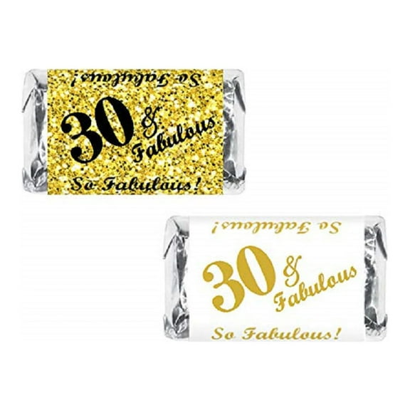30 & Fabulous Miniatures Candy Bar Wrapper, (Set of 60) Mini Candy Bar Stickers Labels; Birthday Party Favor Décor. Candy Not Included.