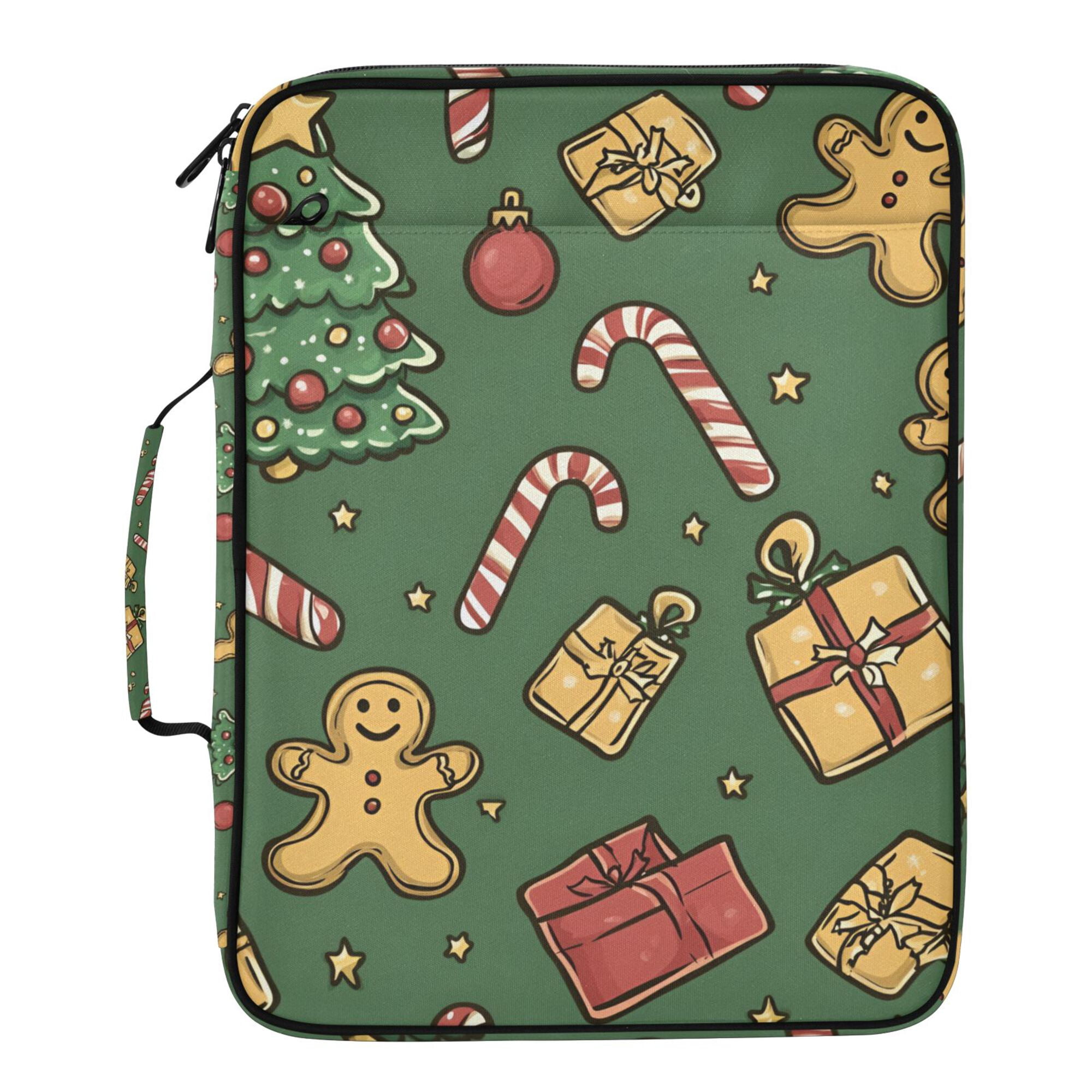 FORMRS Accordion File Folder A4 Size 7-Pocket Expanding Document Organizer Bag with 3 Ring Binder, Yellow Christmas Gingerbread