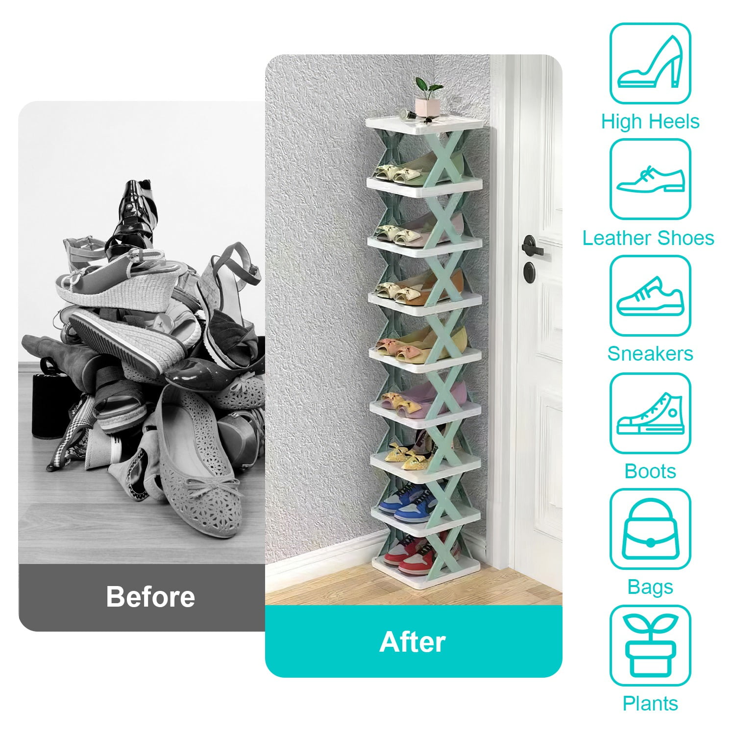 Shoe Rack Organizer, iMounTEK 9 Tier Vertical Shoe Rack for Small Spaces Entryway Corner Closet Door Bedroom, Shoe Storage Stand Narrow Shelf, Orange