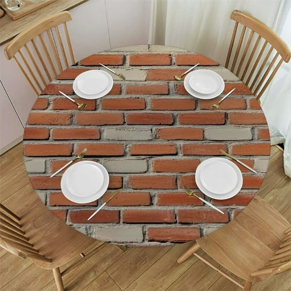 BCIIG Brick Wall Round Table Cover Stain Resistant & Washable for Indoor Outdoor, Kitchen, Dining, Wedding, Parties 100% Polyester Waterproof Tablecloth 31"-35