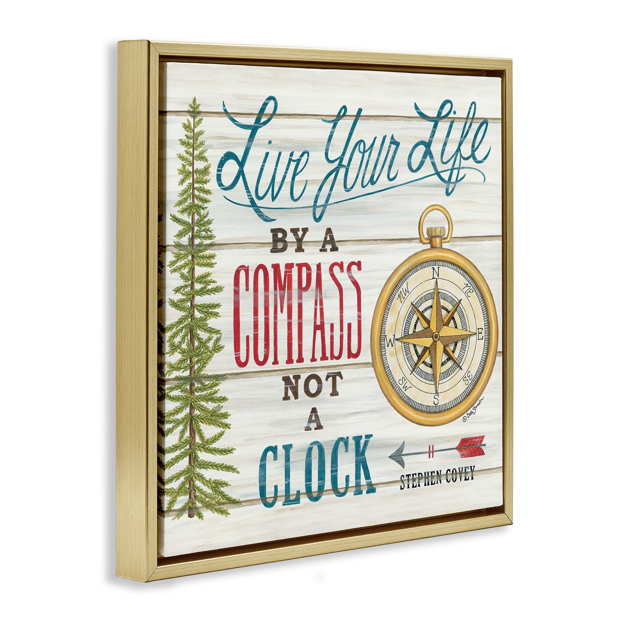 Stupell Industries Rustic Compass Adventure Phrase Typography Painting Gold Floater Framed Canvas Art Print Wall Art, 25 x 25