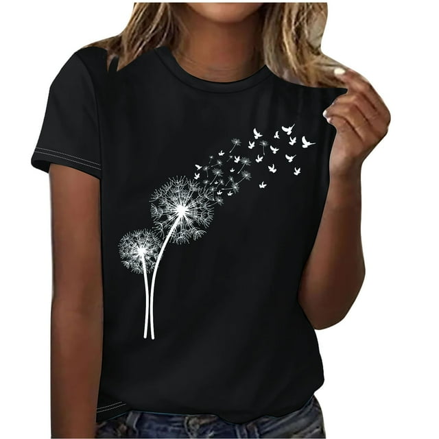 Blusas de Manga Corta para las Mujeres Divertida Impresión Cuello Redondo Camiseta Vintage, Blusas de Primavera para las Mujeres