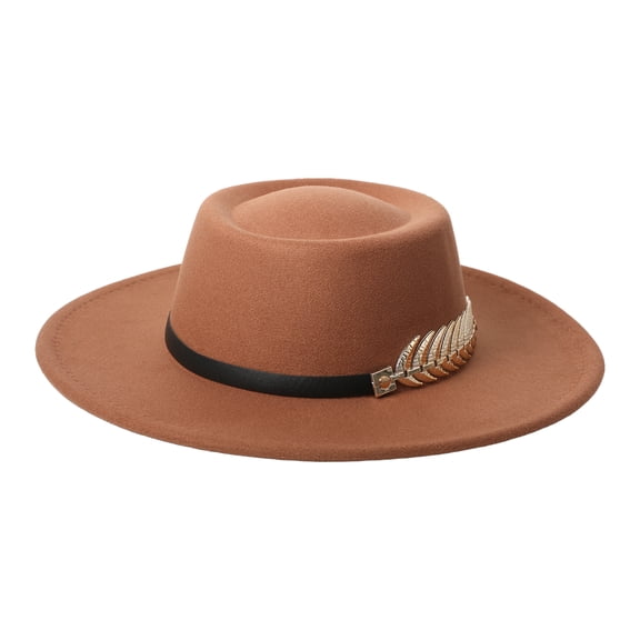 Avaner Women's Wide Brim Fedora Hat with Metal Fishbone Decoration