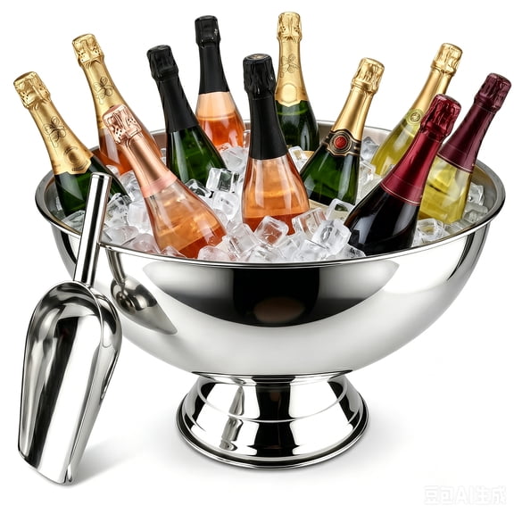13.5L Stainless Steel Champagne Ice Bucket with Scoop, Silver Large Ice Bucket Wine Beer Chiller Bowl, Anti-Rust Cooling Tub for Party Home Bar Wedding Celebration Supplies