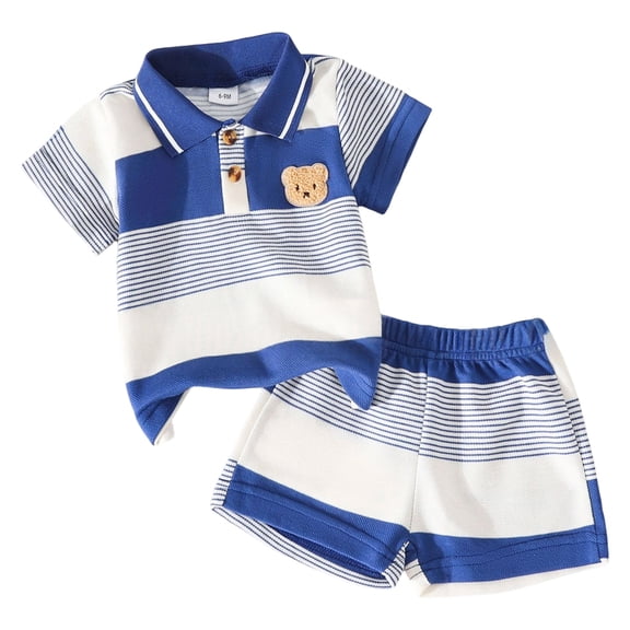 Akiihool Shorts Sets Newborn Boys 2 Piece Outfits Toddler Boy Clothes Kids Summer Cotton Outfits Shirt Short Sets (Blue,6-9 Months)