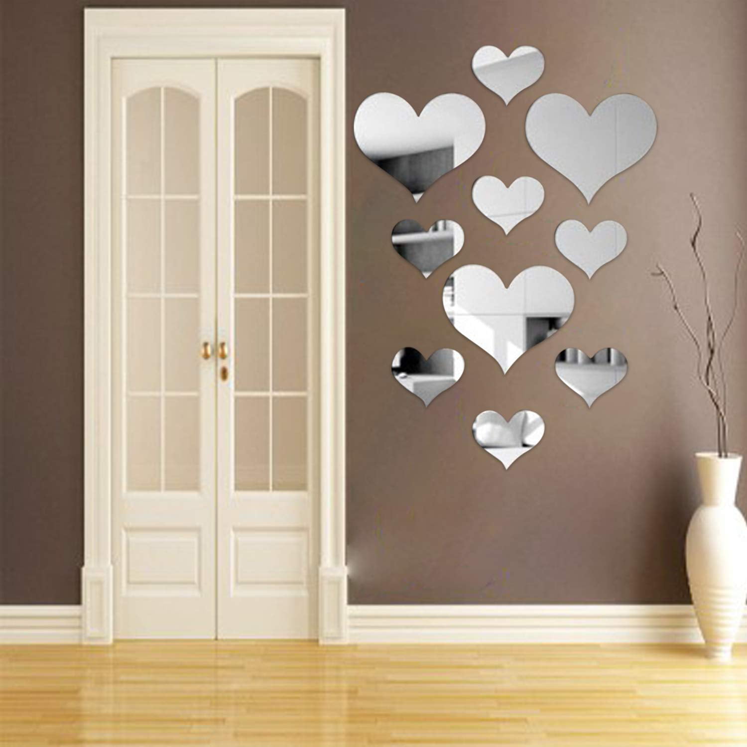 10pcs Love Heart Acrylic 3D Mirror Wall Sticker Mural Decal Removable Home Decor