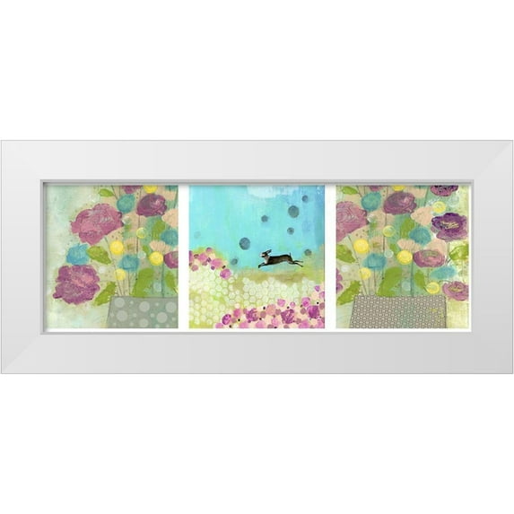 Ogren, Sarah 32x14 White Modern Wood Framed Museum Art Print Titled - Purple and Yellow Floral I
