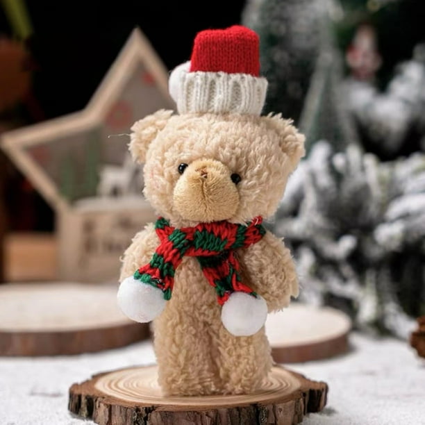 Adornos navideños, oso de peluche navideño, oso rizado, bufanda roja, peluche, pareja, oso marrón, compañero de mano, materiales de bricolaje, regalo, decoración de pastel, adorno, cachorro de oso de